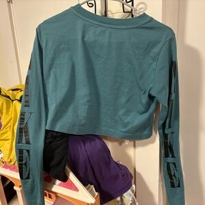 Nike Teal Long Sleeve Crop Top with Black Lettering